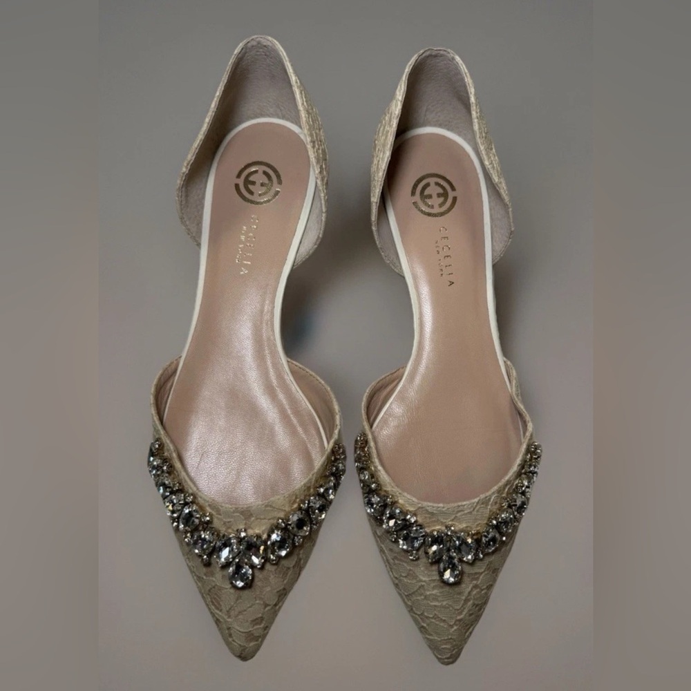 New Cecilia New York Rhinestone Lace Flats Shoes Wedding Sz 8.5 Ivory Cream $245 - Picture 4 of 12